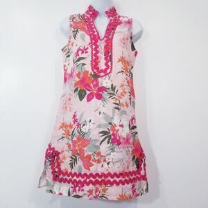 STS Sail to Sable Women XS Linen Embroidered Pink Floral Mini Dress Sleeveless
